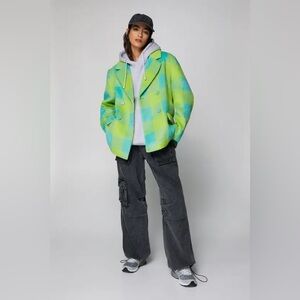 Nasty Gal Premium Green Plaid Blazer Coat